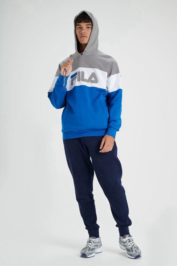 Fila Rayton Fleece Men's Hoodies - Grey/White/Blue,NZ 795-56341